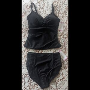 Anne Cole Black Tankini High Waist Ruche Underwire NWT Small